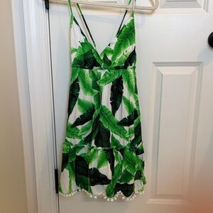 Forever 21 White Mini Dress with Green Leaf Print